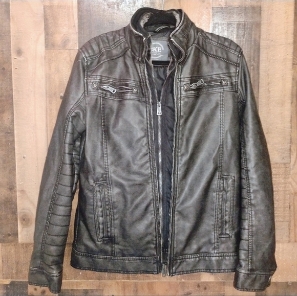 BKE buckle Men's Faux Leather Double Zip Moto Jacket Black Size XS - Picture 1 of 9